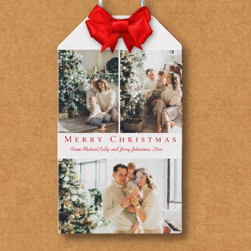 merry christmas red script 3 photos collage modern gift tags