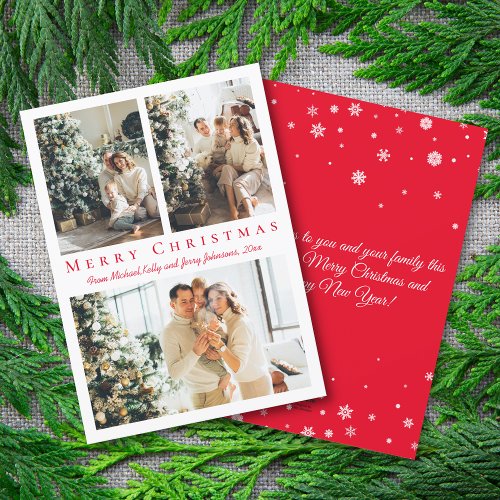 merry christmas red script 3 photos collage modern holiday card