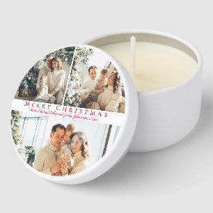 merry christmas red script 3 photos collage modern mini candle favors