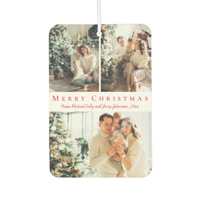 merry christmas red script 3 photos holiday modern air freshener (Front)