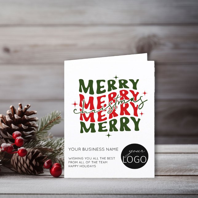 Merry Christmas Red Script Corporate Business Log Holiday Card (Logo Branded Merry Christmas Holiday Card by Busy Business Bee)