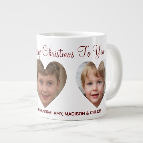 Merry Christmas Red Script Custom Family Photo Giant Coffee Mug