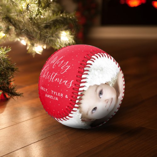 Merry Christmas Red Script Family Photo Collage  Baseball