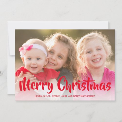 Merry Christmas  Red Script Modern Photo Card