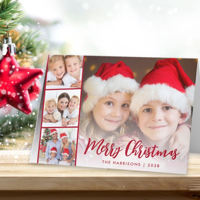 Merry Christmas Red Script Photo Overlay Holiday Card (Creator Uploaded)