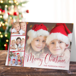 Merry Christmas Red Script Photo Strip Holiday Card