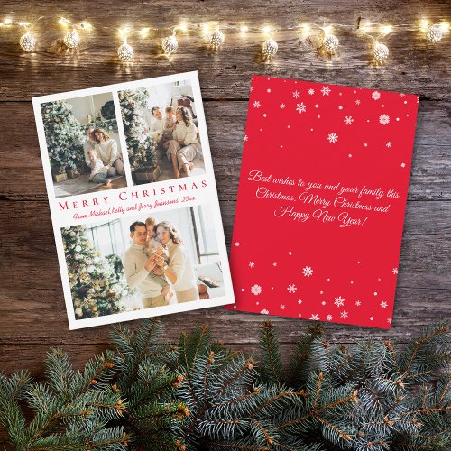 merry christmas red script  photos collage holiday note card