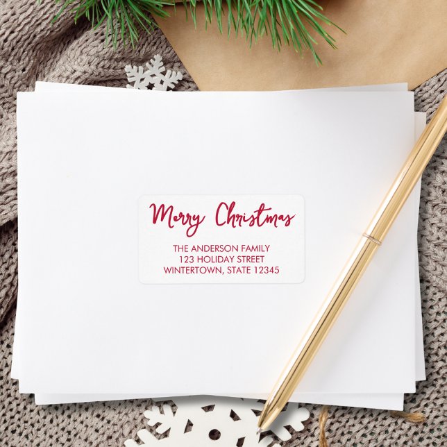 Merry Christmas Red Script Return Address Label (Creator Uploaded)