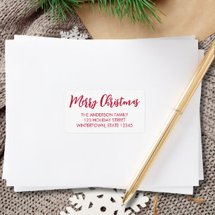 Merry Christmas Red Script Return Address Label