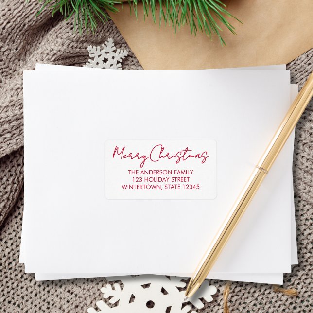 Merry Christmas Red Script Return Address Label (Creator Uploaded)