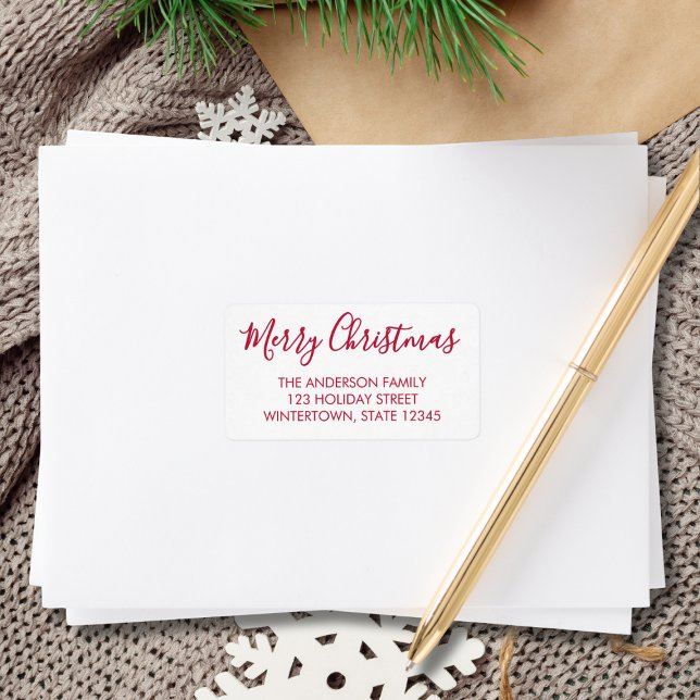 Merry Christmas Red Script Return Address Label (Creator Uploaded)