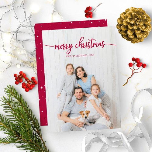 Merry Christmas Red Script Unique Photo Invitation