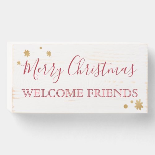 Merry Christmas Red Script Welcome Friends Wooden Box Sign