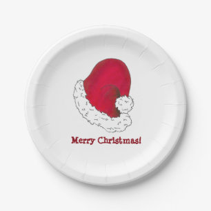Merry Christmas Red Secret Santa Claus Hat Paper Plates