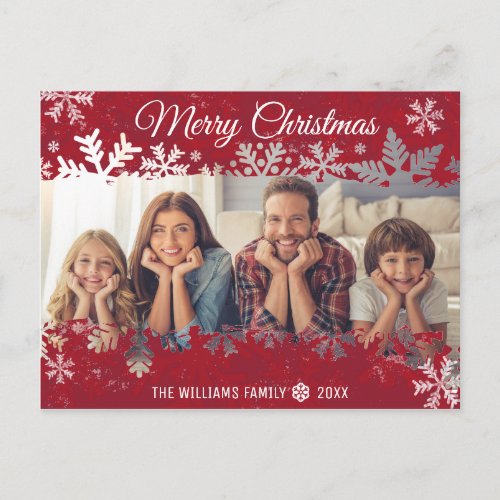 Merry Christmas RED snowflake Family PHOTO wishes Postcard