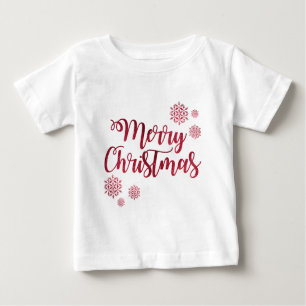 Merry Christmas Red Snowflake Typography Baby T-Shirt