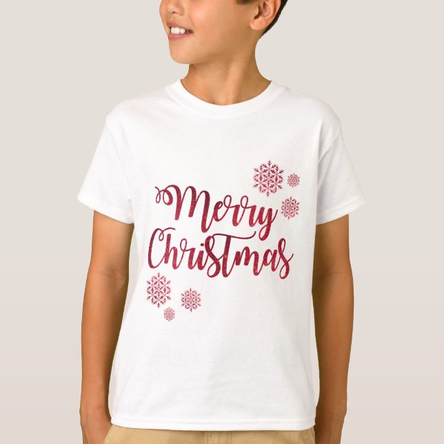Merry Christmas Red Snowflake Typography T-Shirt (Front)
