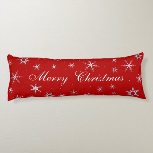 Merry Christmas Red Snowflakes Body Pillow