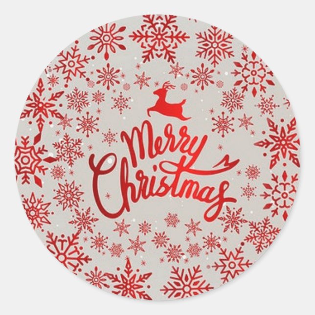 Merry Christmas Red Snowflakes Holiday Sticker (Front)