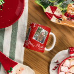 Merry Christmas Red Snowflakes Photo Collage  Coffee Mug<br><div class="desc">A cheerful and modern "Merry Christmas" photo collage mug featuring a festive pattern with white snowflakes on a red background. This customizable mug allows you to add your own family photos and personalized message, making it an ideal gift for the holiday season. The intricate snowflakes add a delicate touch, while...</div>