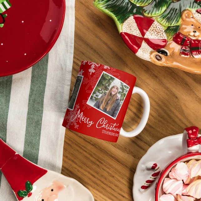 Merry Christmas Red Snowflakes Photo Collage  Coffee Mug (Creator Uploaded)