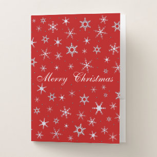 Merry Christmas Red Snowflakes Pocket Folder