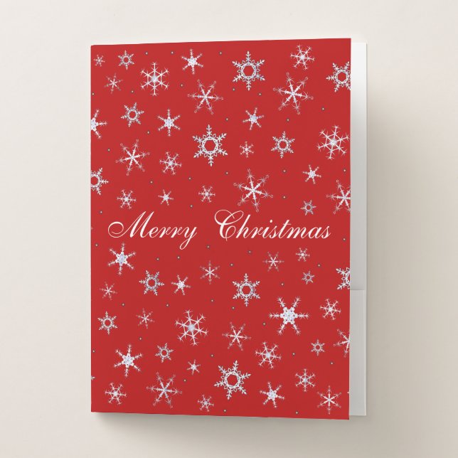 Merry Christmas Red Snowflakes Pocket Folder (Front)