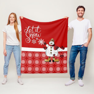 Merry Christmas Red Snowman Fleece Blanket
