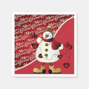 Merry Christmas Red Snowman Paper Napkins