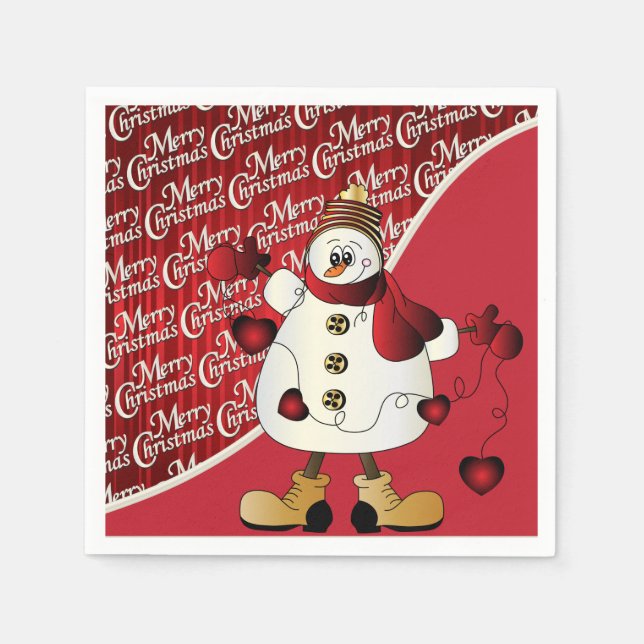 Merry Christmas Red Snowman Paper Napkins (Front)