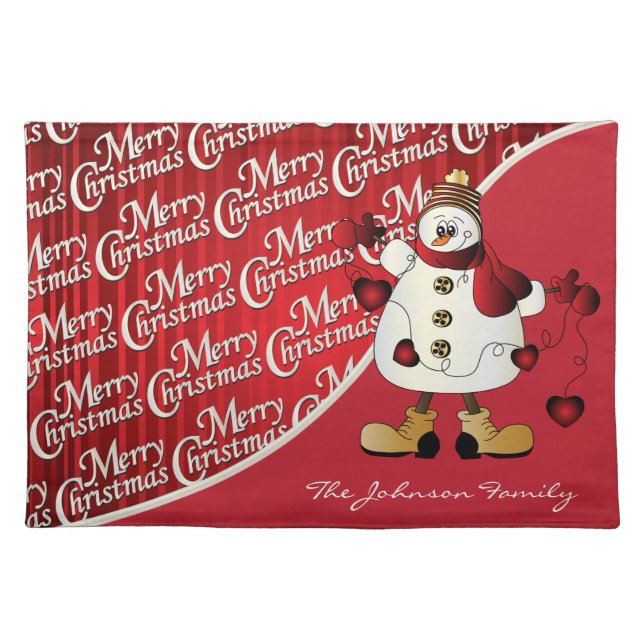 Merry Christmas Red Snowman Placemat (Front)