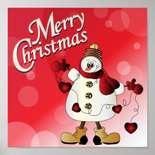 Merry Christmas Red Snowman Poster