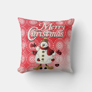 Merry Christmas Red Snowman Throw Pillow