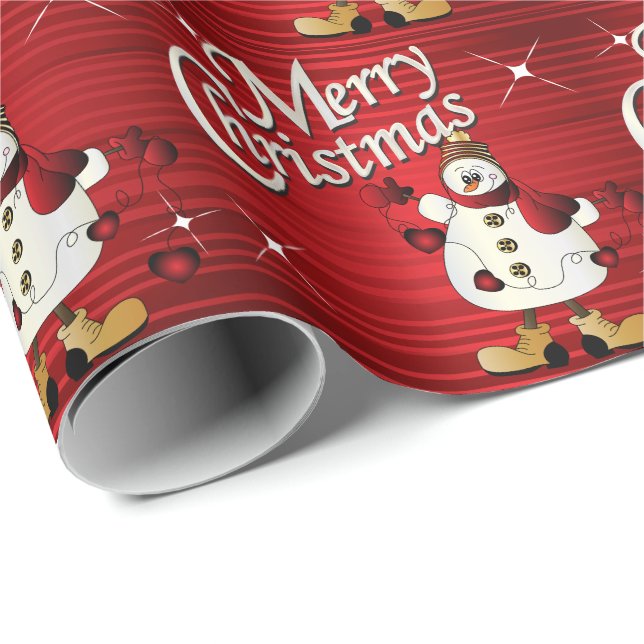 Merry Christmas Red Snowman Wrapping Paper (Roll Corner)