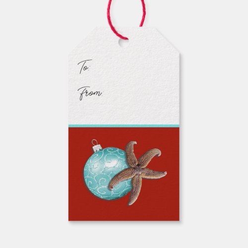 Merry Christmas Red Starfish n Ornaments Gift Tags