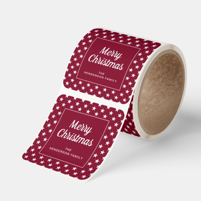 Merry Christmas Red Stars Square Sticker (Roll)