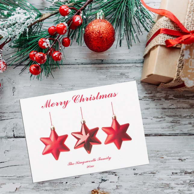 Merry Christmas Red stars with text flat card (Creator Uploaded)