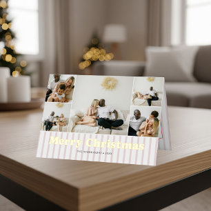 Merry Christmas Red Striped 10 Photo Foil Holiday Card