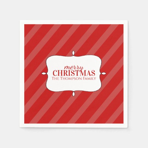 Merry Christmas Red Striped Festive Cute Whimsical Napkins