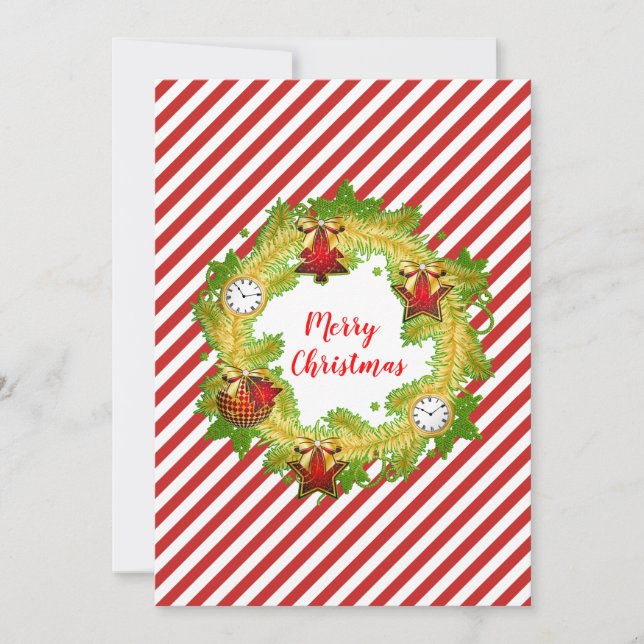 Merry Christmas Red Stripes Holiday Card (Front)