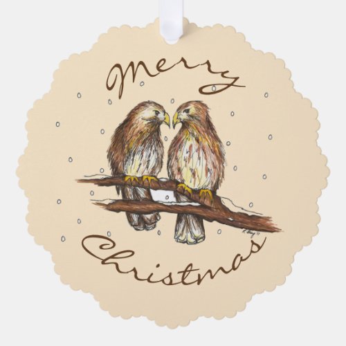 Merry Christmas Red Tailed Hawk Love Bird Snow Ornament Card