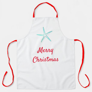 Merry Christmas Red Teal Blue Starfish Gift 2021 Apron