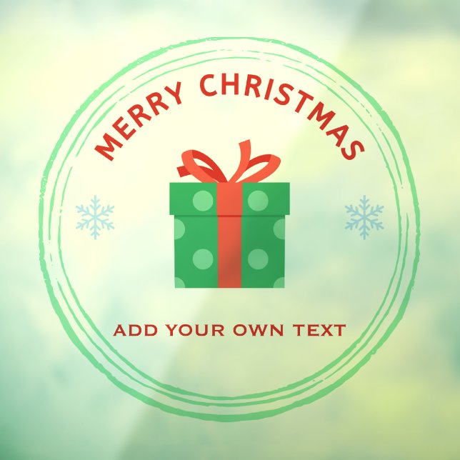 Merry Christmas red text gift box on white Window Cling (Sheet 3)