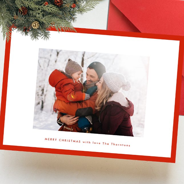 merry christmas red | thin photo frame custom holiday card (Creator Uploaded)