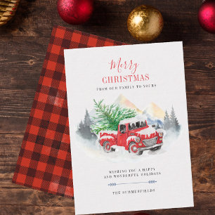 Merry Christmas Red Truck Buffalo Family Card
