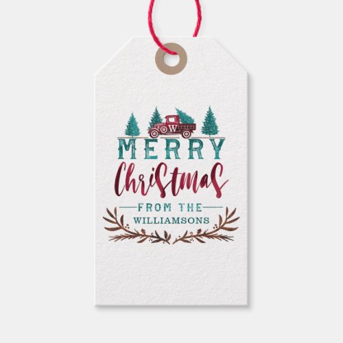 Merry Christmas Red Truck Christmas Tree Delivery Gift Tags