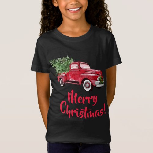 MERRY CHRISTMAS RED TRUCK CHRISTMAS TREE Holiday S T_Shirt