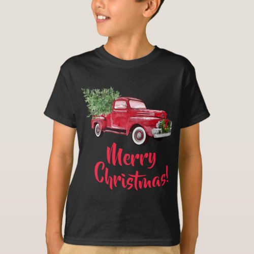 MERRY CHRISTMAS RED TRUCK CHRISTMAS TREE Holiday S T_Shirt