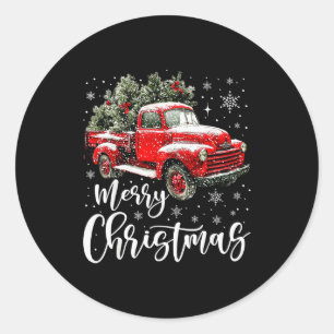 Merry Christmas Red Truck Family Matching Christma Classic Round Sticker