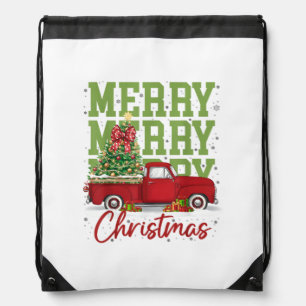 Merry Christmas Red Truck Family Matching Pajama M Drawstring Bag